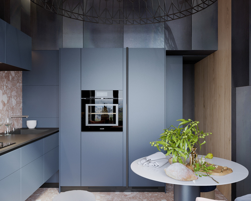 Conception d'armoires de cuisine bleues