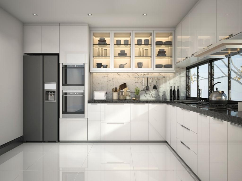 YALIG – panneau de porte en acrylique blanc brillant, nouveau Design minimaliste, armoires de cuisine en bois massif