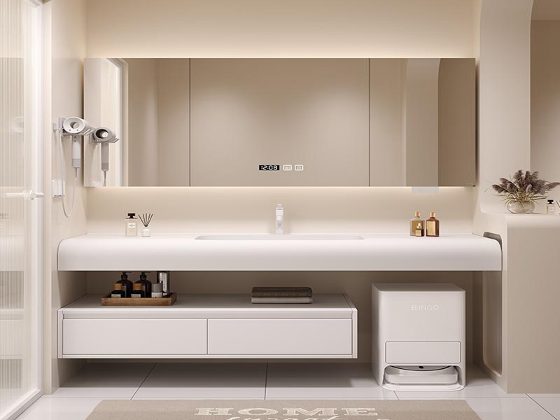 Vanité de toilette murale de luxe, lavabo, armoire de salle de bains avec miroir intelligent, armoire à miroir de salle de bains murale