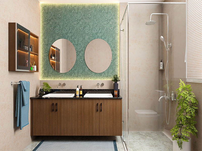 Meuble-lavabo de salle de bains mural en bois massif, élégant, grain de noyer