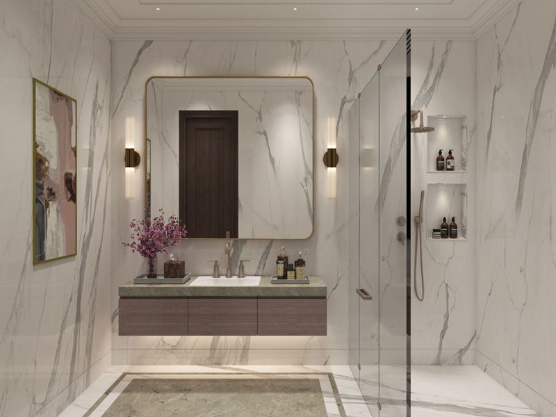 Vanité de salle de bains en bois massif de placage de mélamine minimaliste de style moderne avec miroir bordé