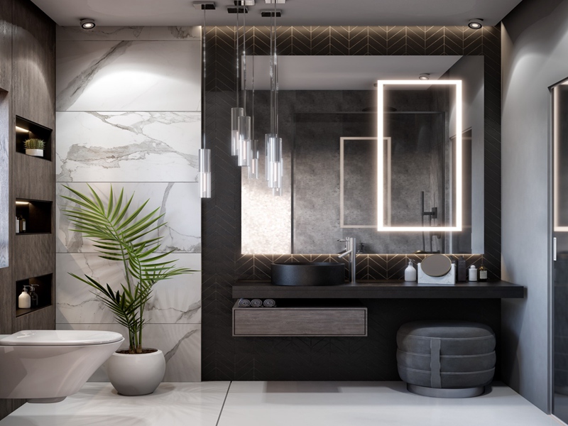 Vanité de salle de bain en bois massif minimaliste italienne, comptoir gris foncé