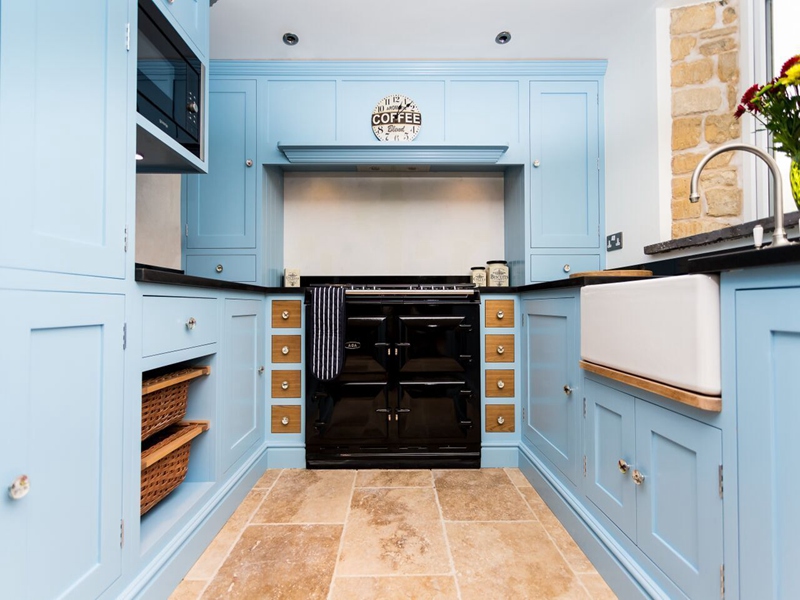 armoires de cuisine finies en laque bleue 