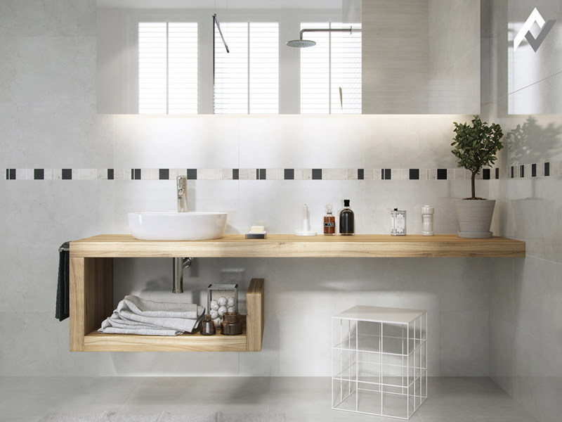 Armoire de salle de bain en bois massif au design géométrique minimaliste