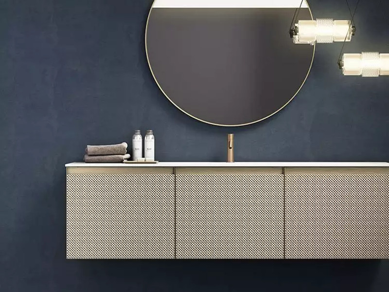 Armoire de salle de bains en bois massif, cuir et métal minimaliste, style métal
