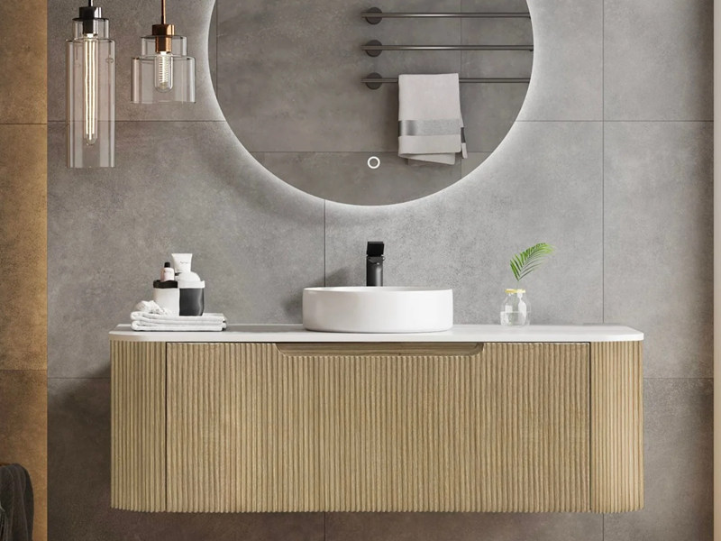 Meuble de salle de bain en bois massif de style moderne avec vagues de couleur bois originale