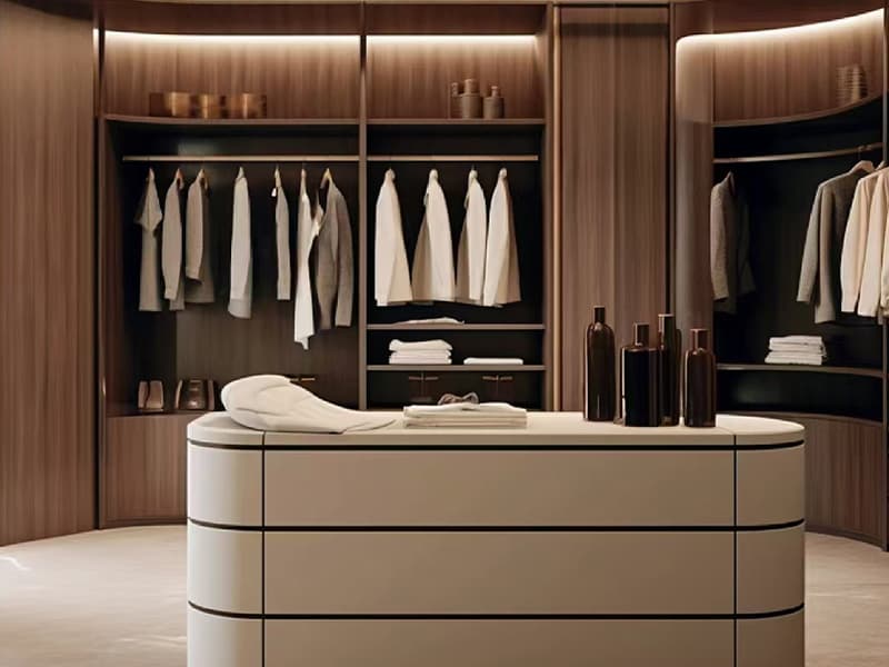 Wood veneer walk-in closet